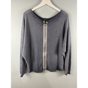 Gigi Moda Dolman Sleeve Sweater Women OS Blue Gray Zip Back Made Italy Oversized